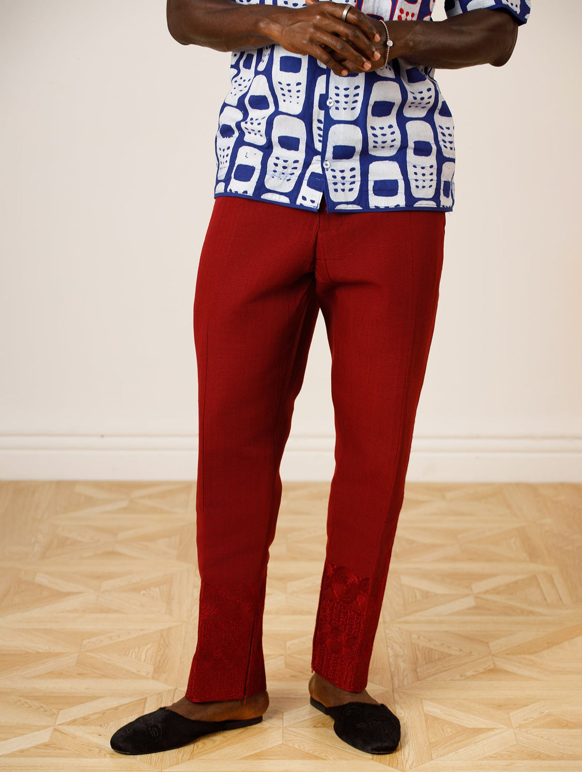 Asooke Trouser with Embroidery Detailing in Wine
