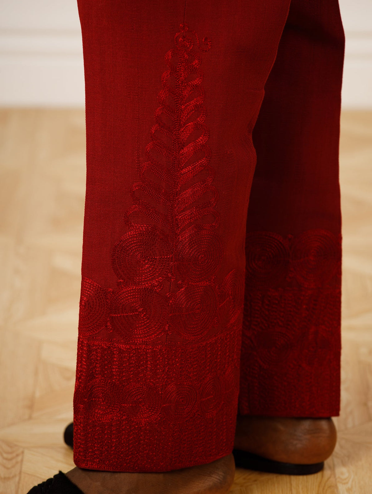 Asooke Trouser with Embroidery Detailing in Wine