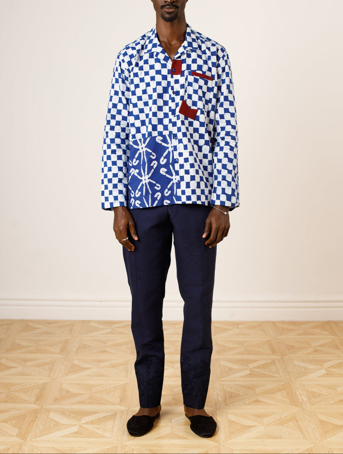 Asooke Trouser with Embroidery Detailing in Navy