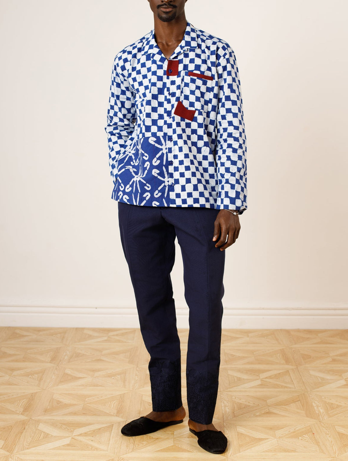 Asooke Trouser with Embroidery Detailing in Navy