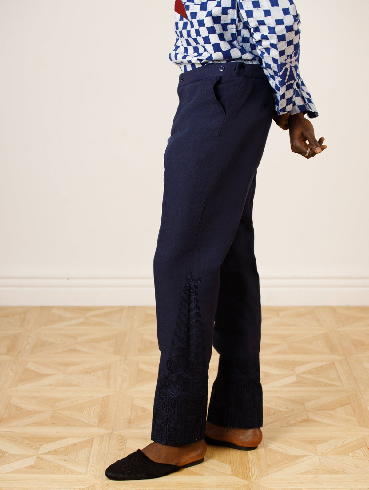 Asooke Trouser with Embroidery Detailing in Navy