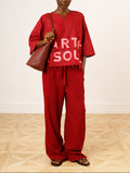 Classic Cropped Branded Frayed Top & Wide-Leg Trousers Set