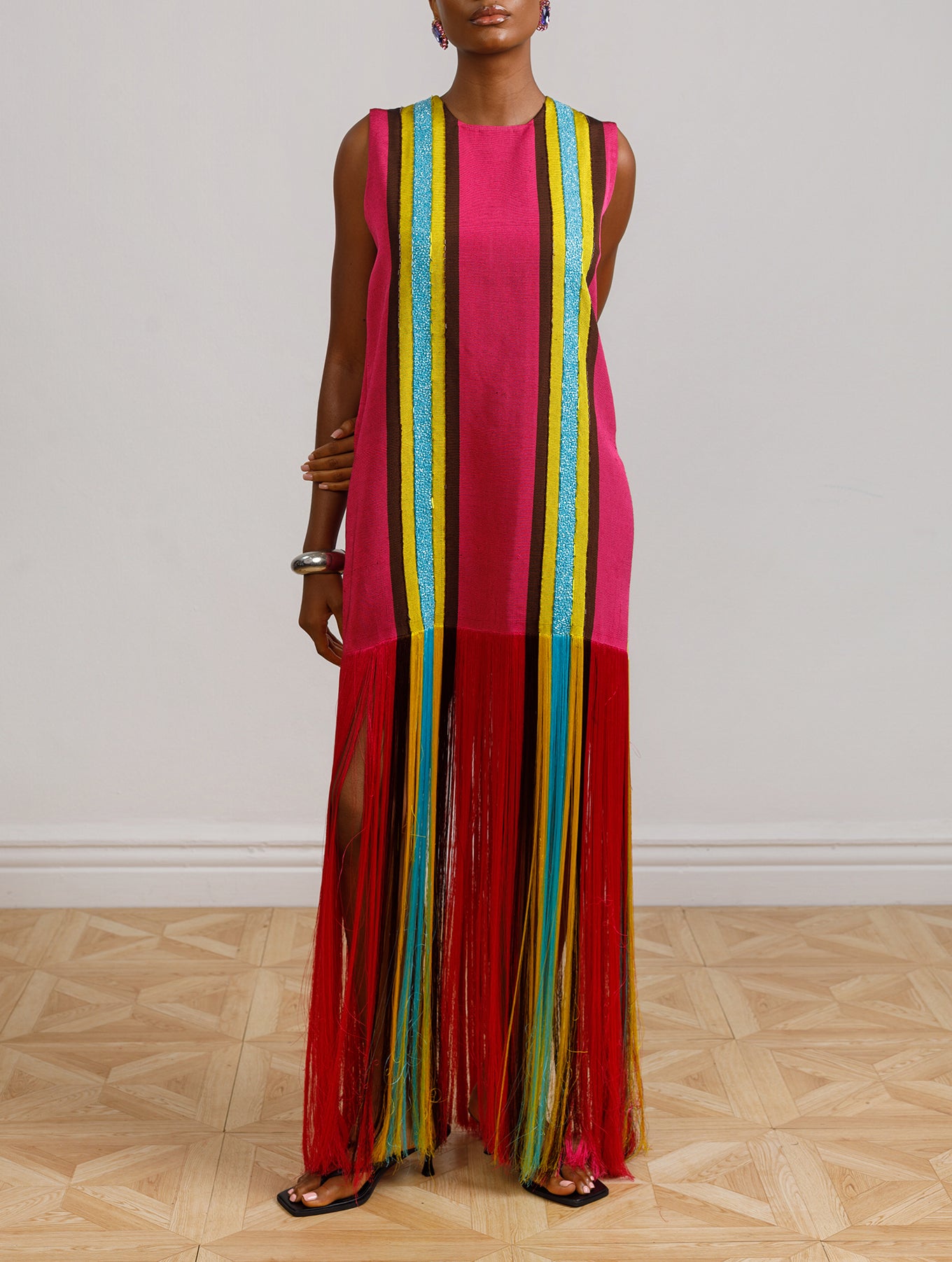 Embellished Multiple Akwete Stripe Dress