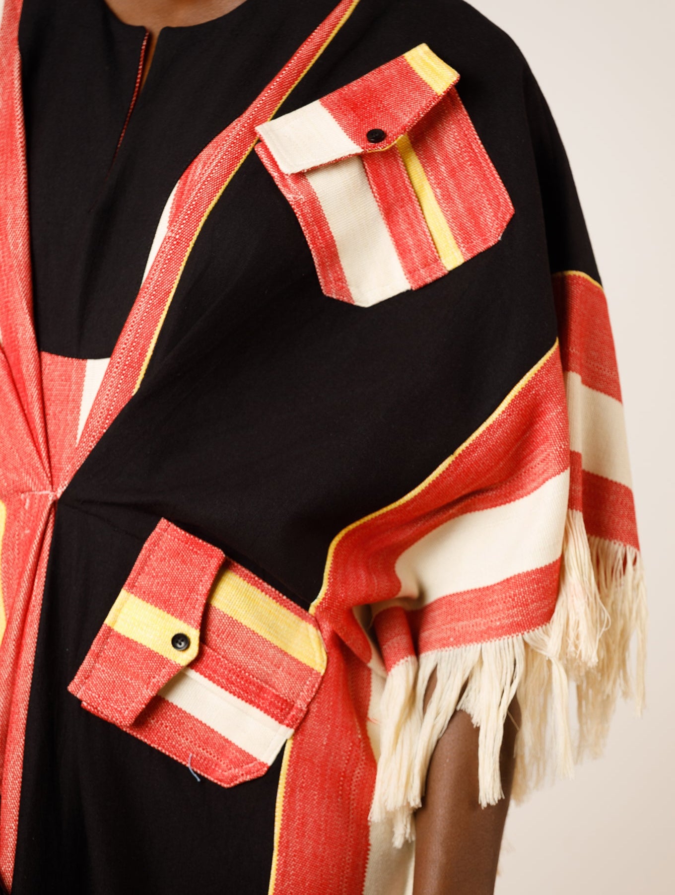 Woven Striped Kaftan with Contrast Patch Pockets
