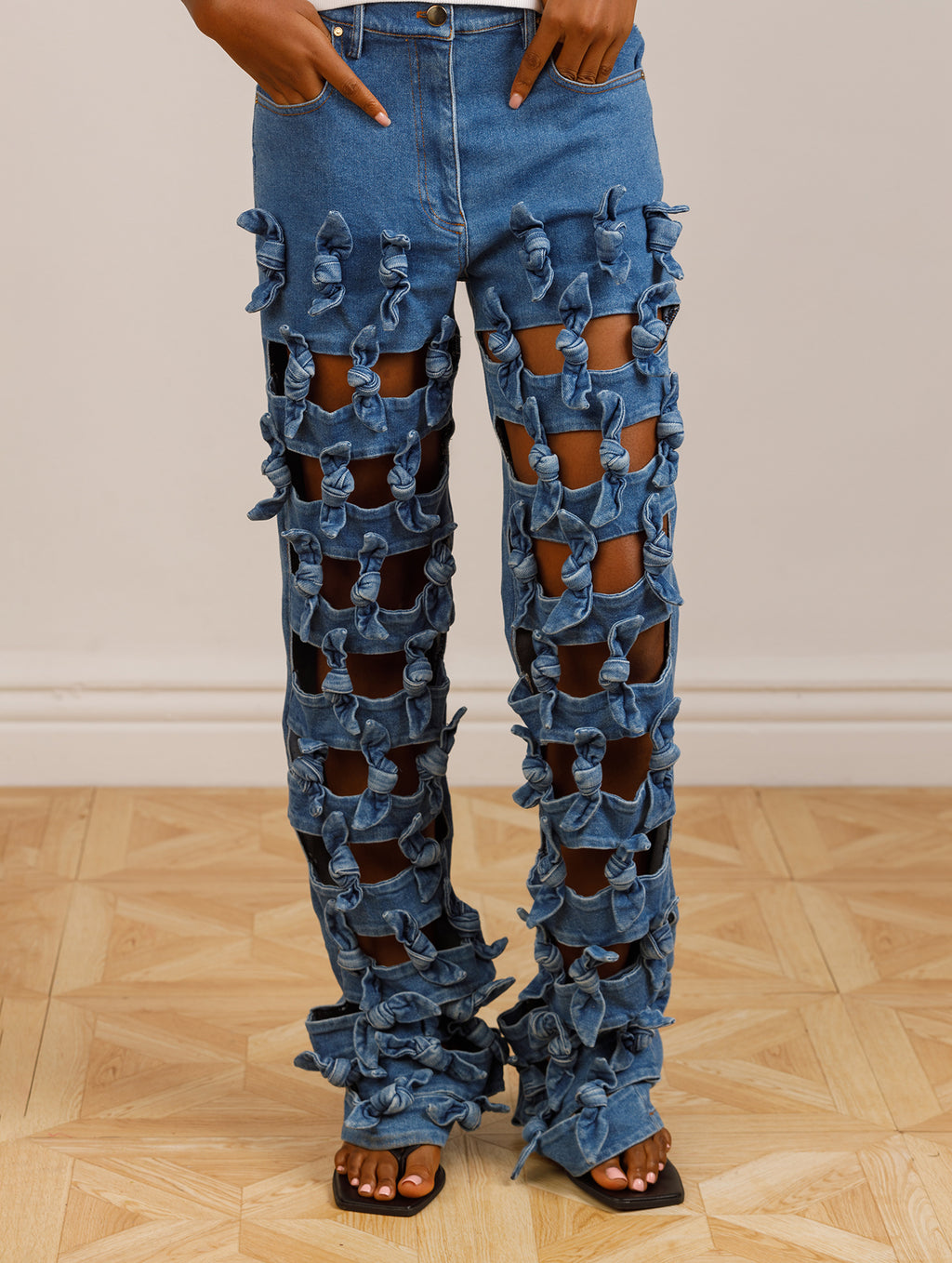 Cut Out Jeans with Bow Detail