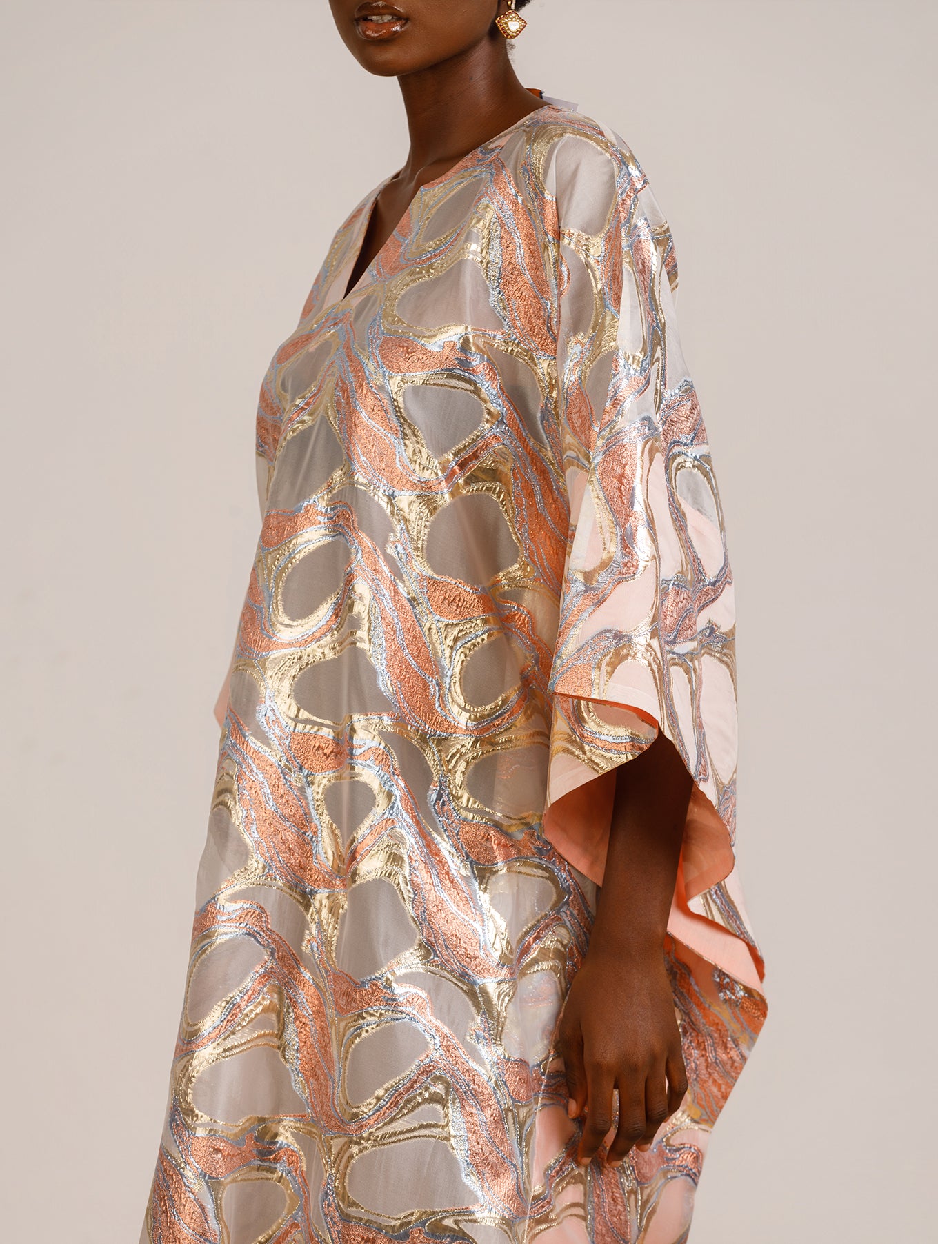 Jacquard Metallic Kaftan in Gold