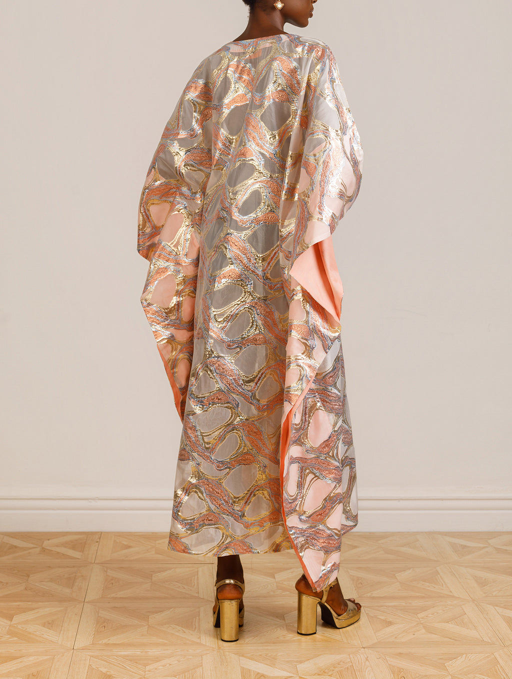 Jacquard Metallic Kaftan in Gold