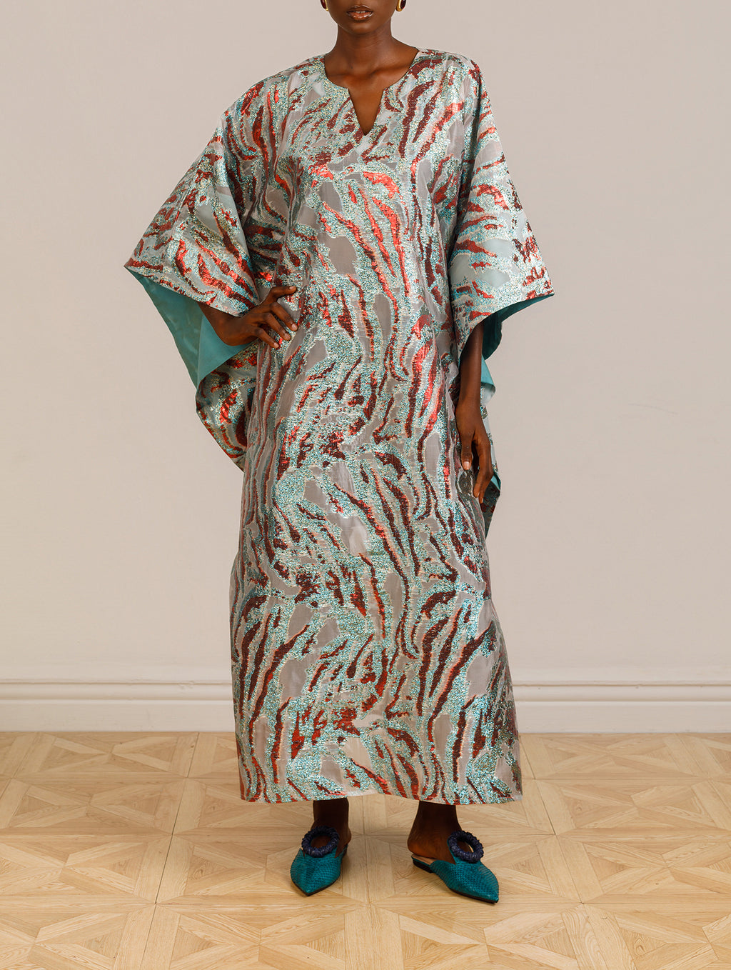 Jacquard Metallic Kaftan in Blue