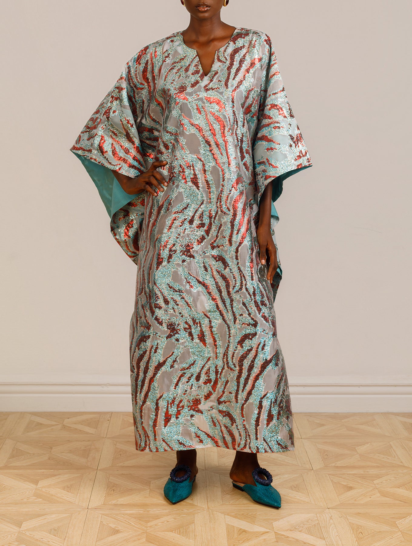 Jacquard Metallic Kaftan in Blue