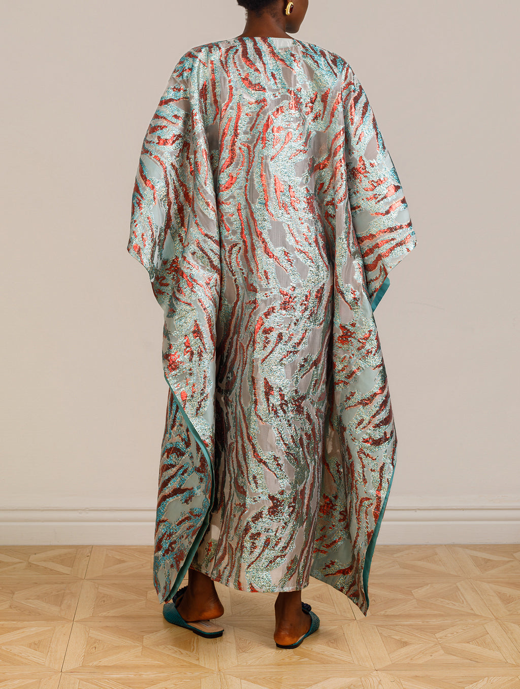 Jacquard Metallic Kaftan in Blue