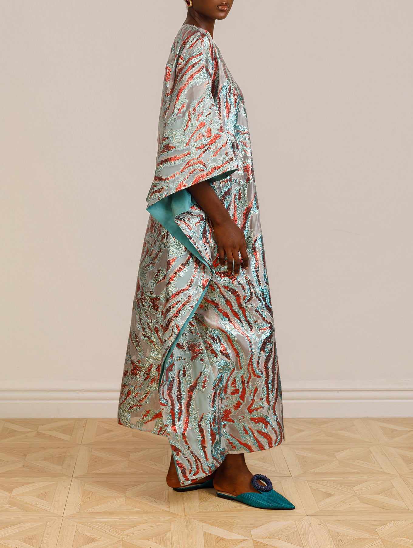 Jacquard Metallic Kaftan in Blue