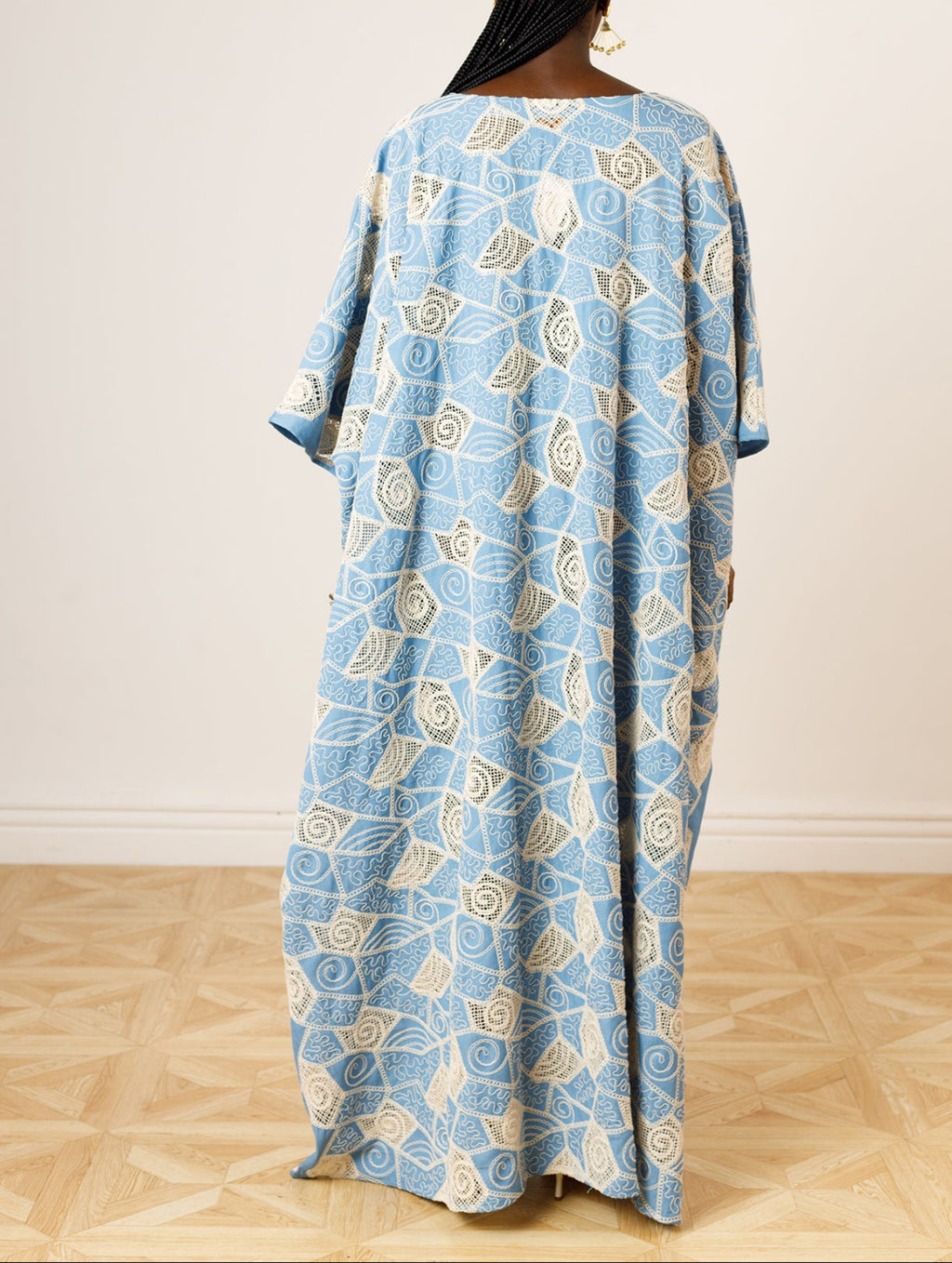 Denim and Lace Kaftan in Sky Blue