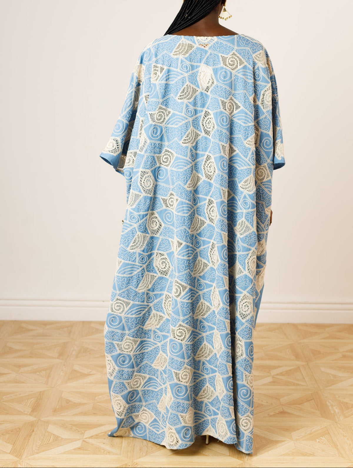 Denim and Lace Kaftan in Sky Blue
