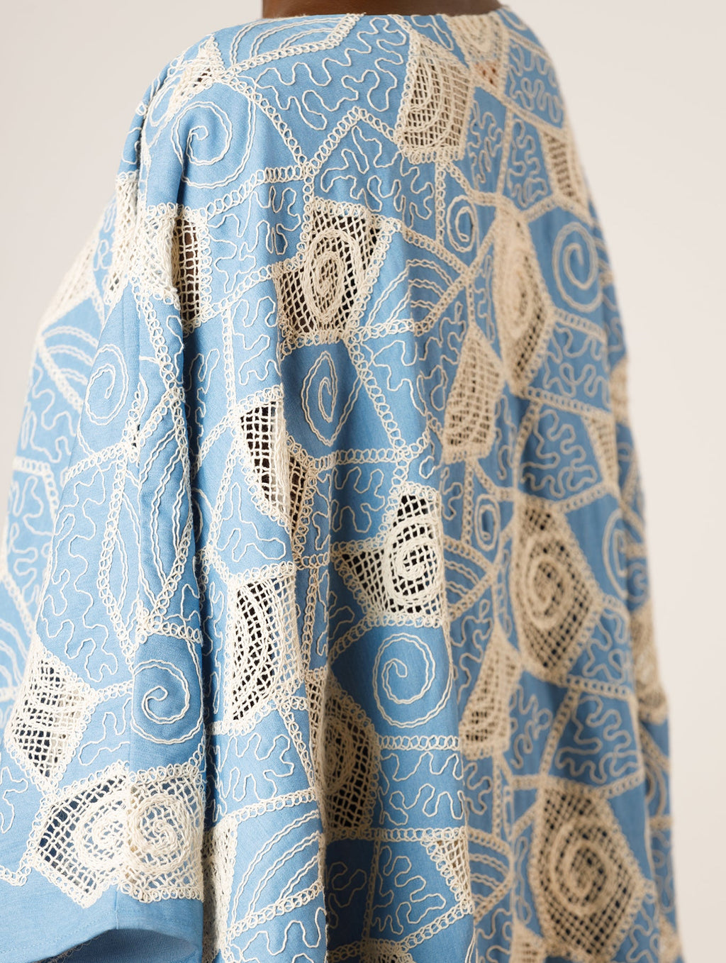 Denim and Lace Kaftan in Sky Blue