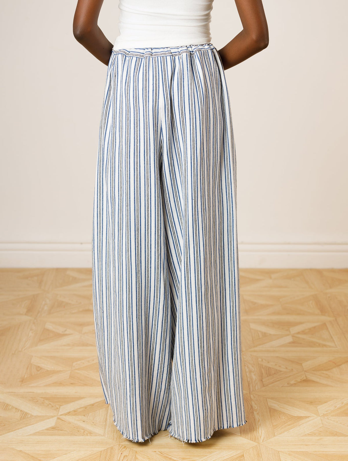 Kanvo Pants in White and Blue Stripes