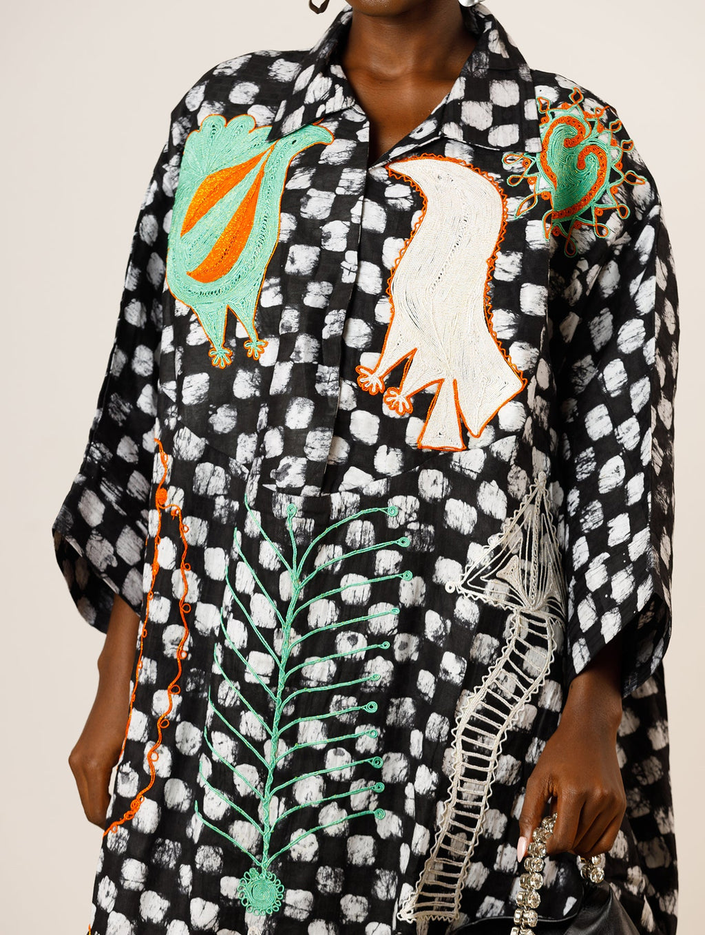Dye Lab x L’Artisane Black & White Embroidered Shirt