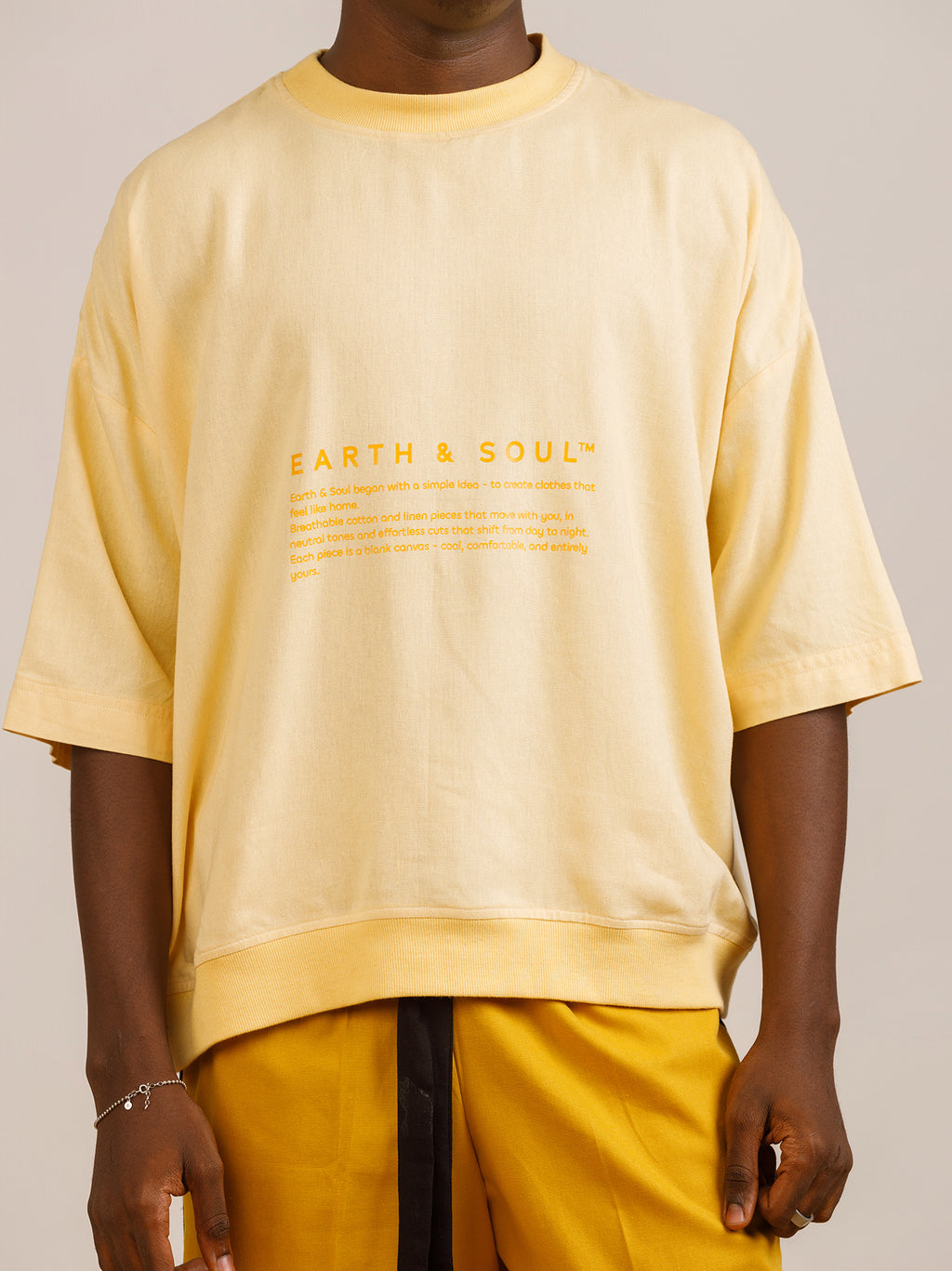 Yellow Print T-shirt with Mustard Palm Wine Trouser Set