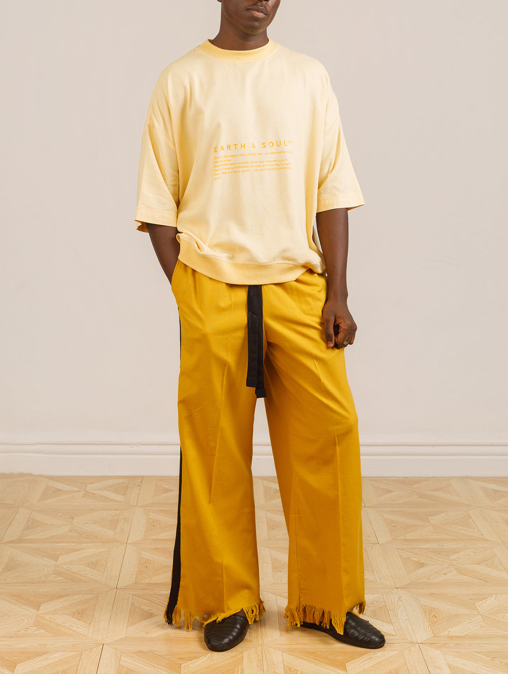 Yellow Print T-shirt with Mustard Palm Wine Trouser Set