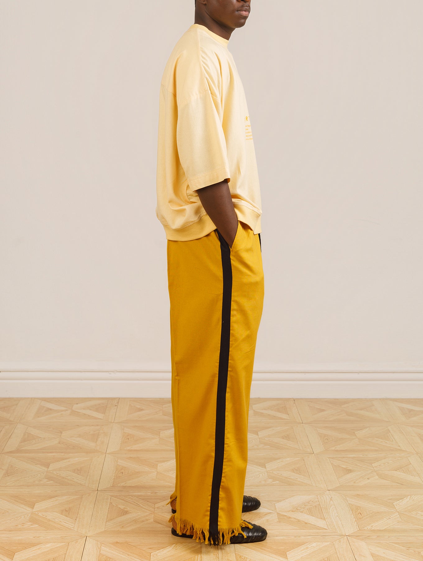 Yellow Print T-shirt with Mustard Palm Wine Trouser Set
