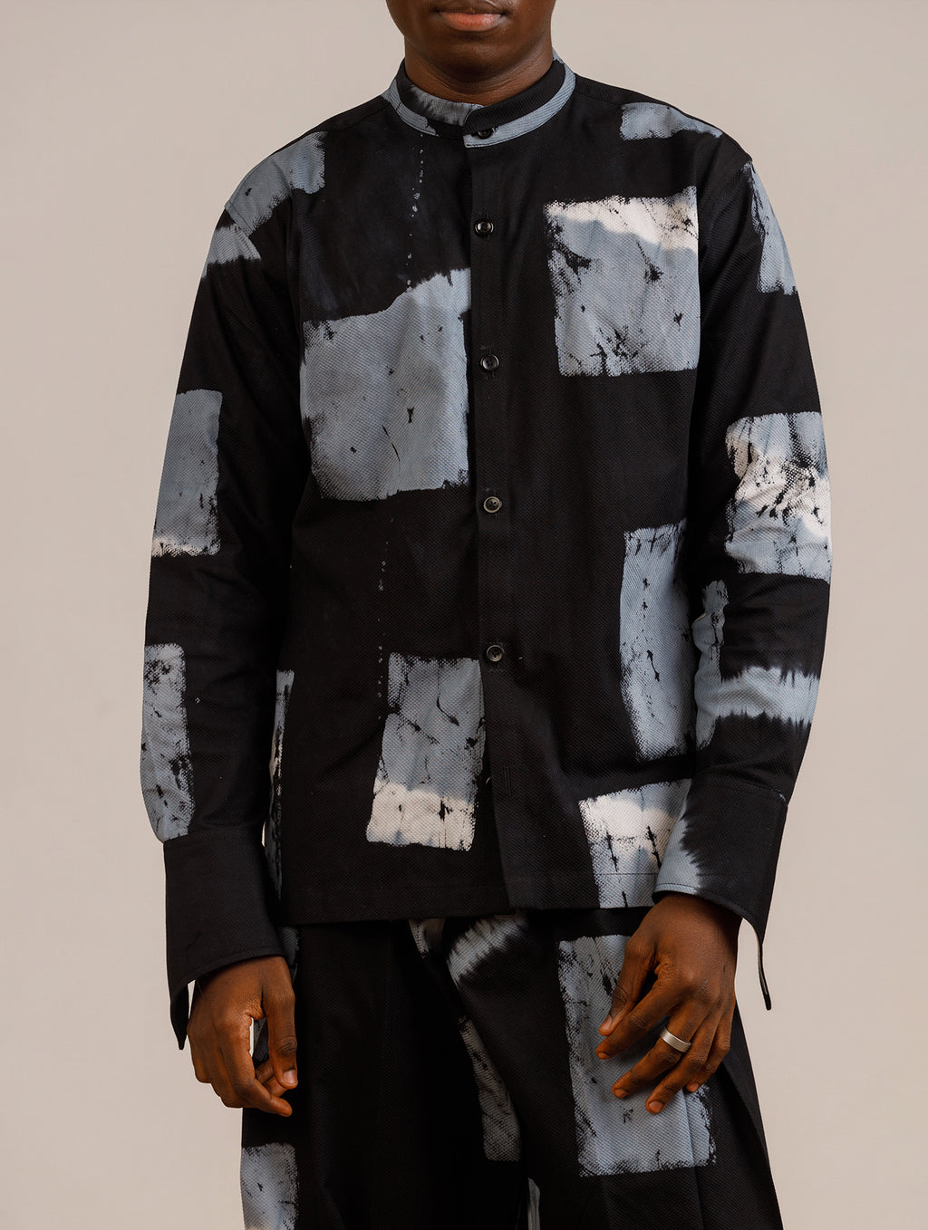 Detailed Bishop Collar Shirt