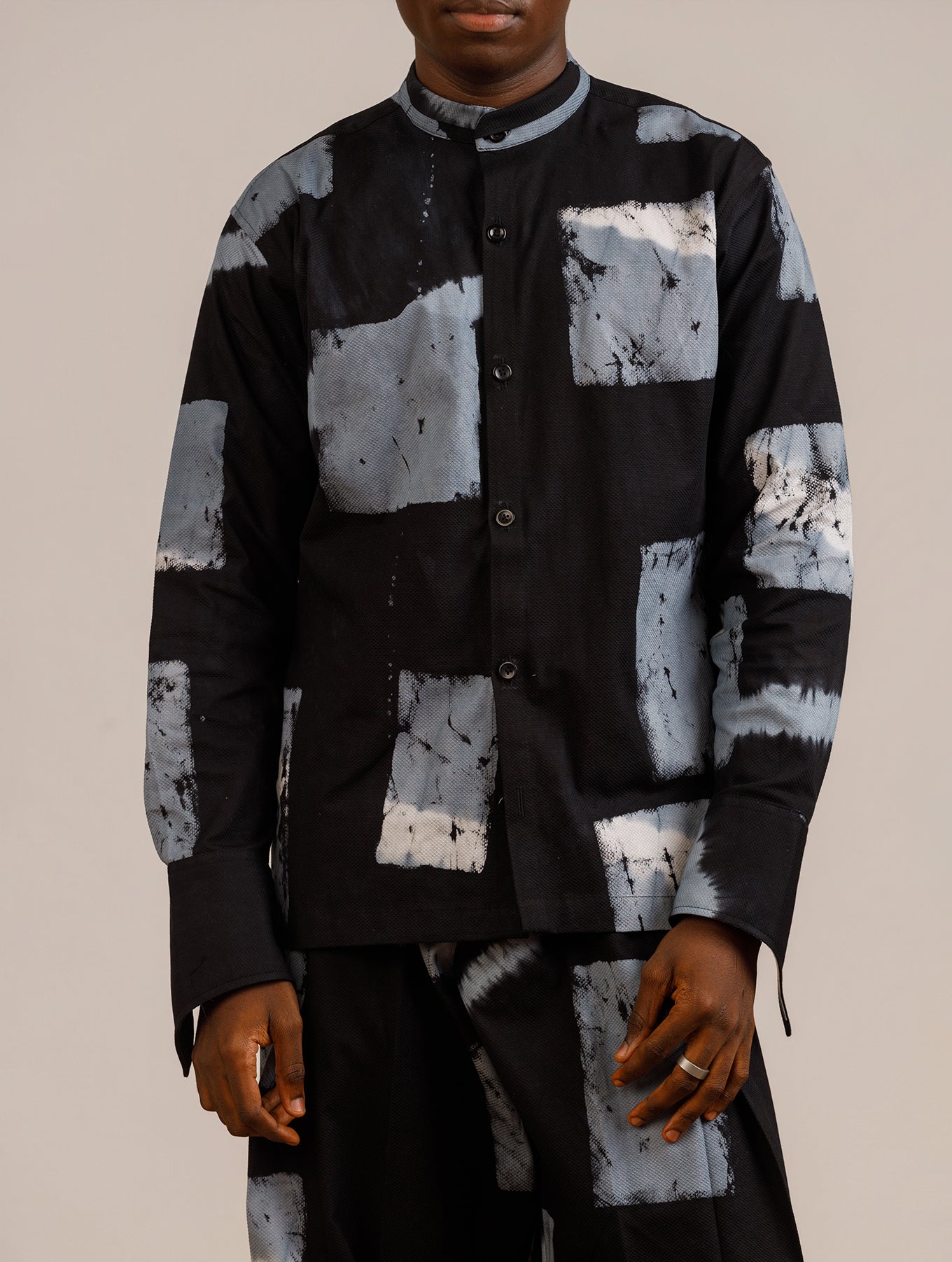 Detailed Bishop Collar Shirt