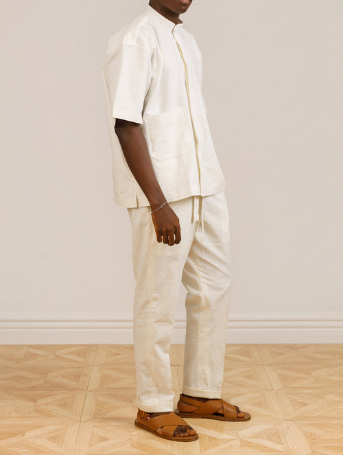 Beige Short-Sleeved Shirt and Beige Straight Trouser Set