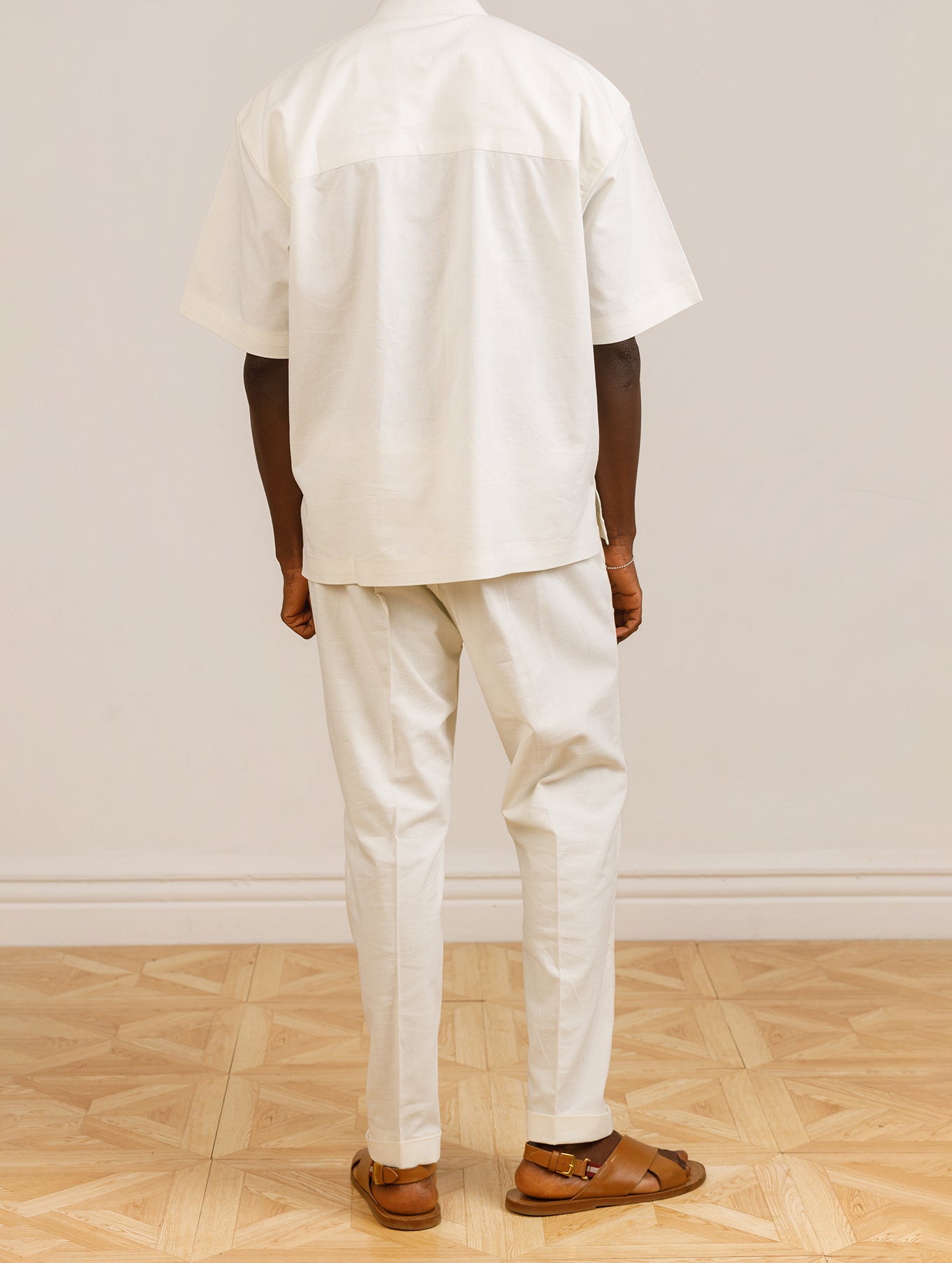 Beige Short-Sleeved Shirt and Beige Straight Trouser Set