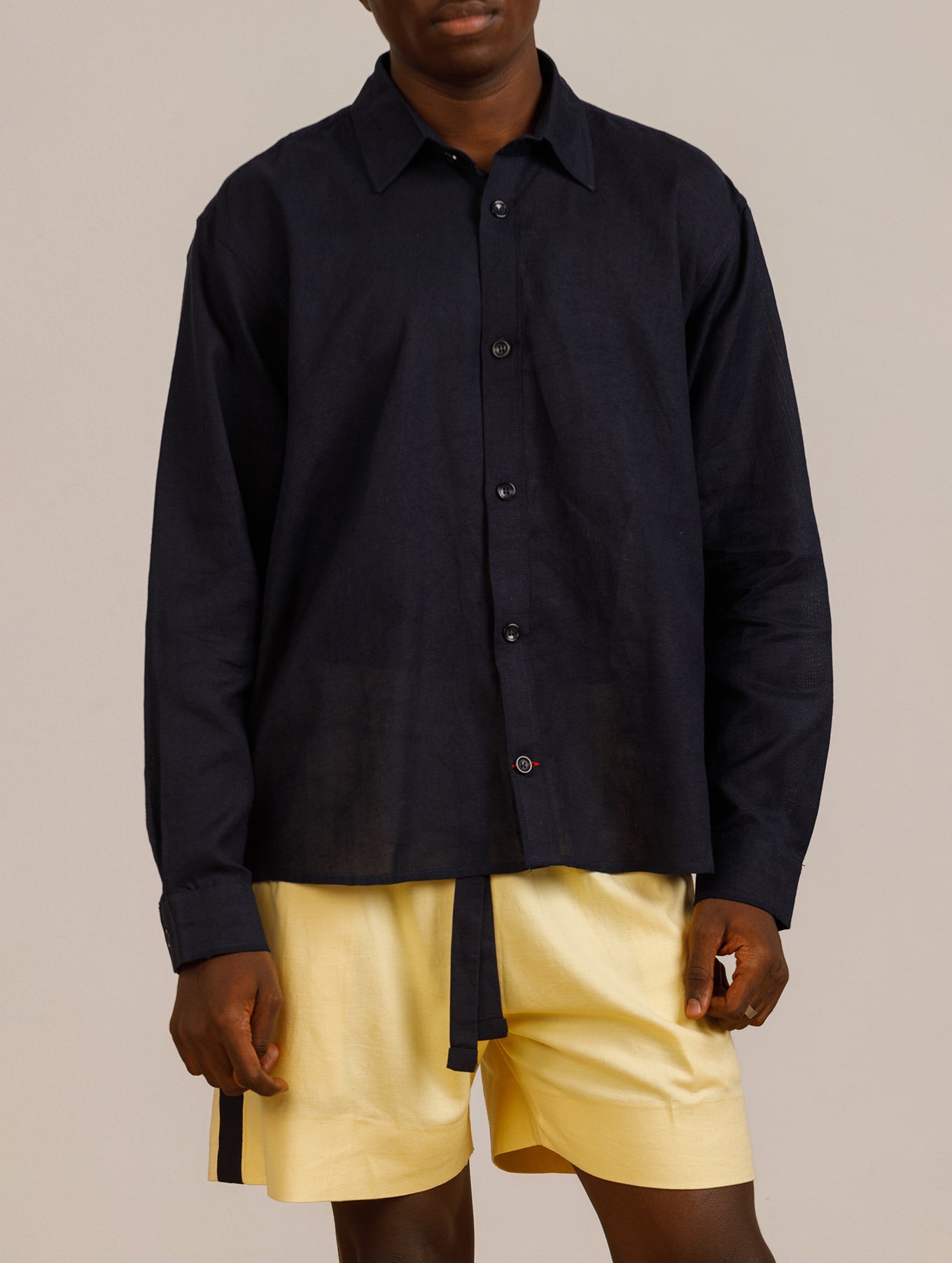 Navy Long-Sleeved Shirt With Yellow Sunny Short Set