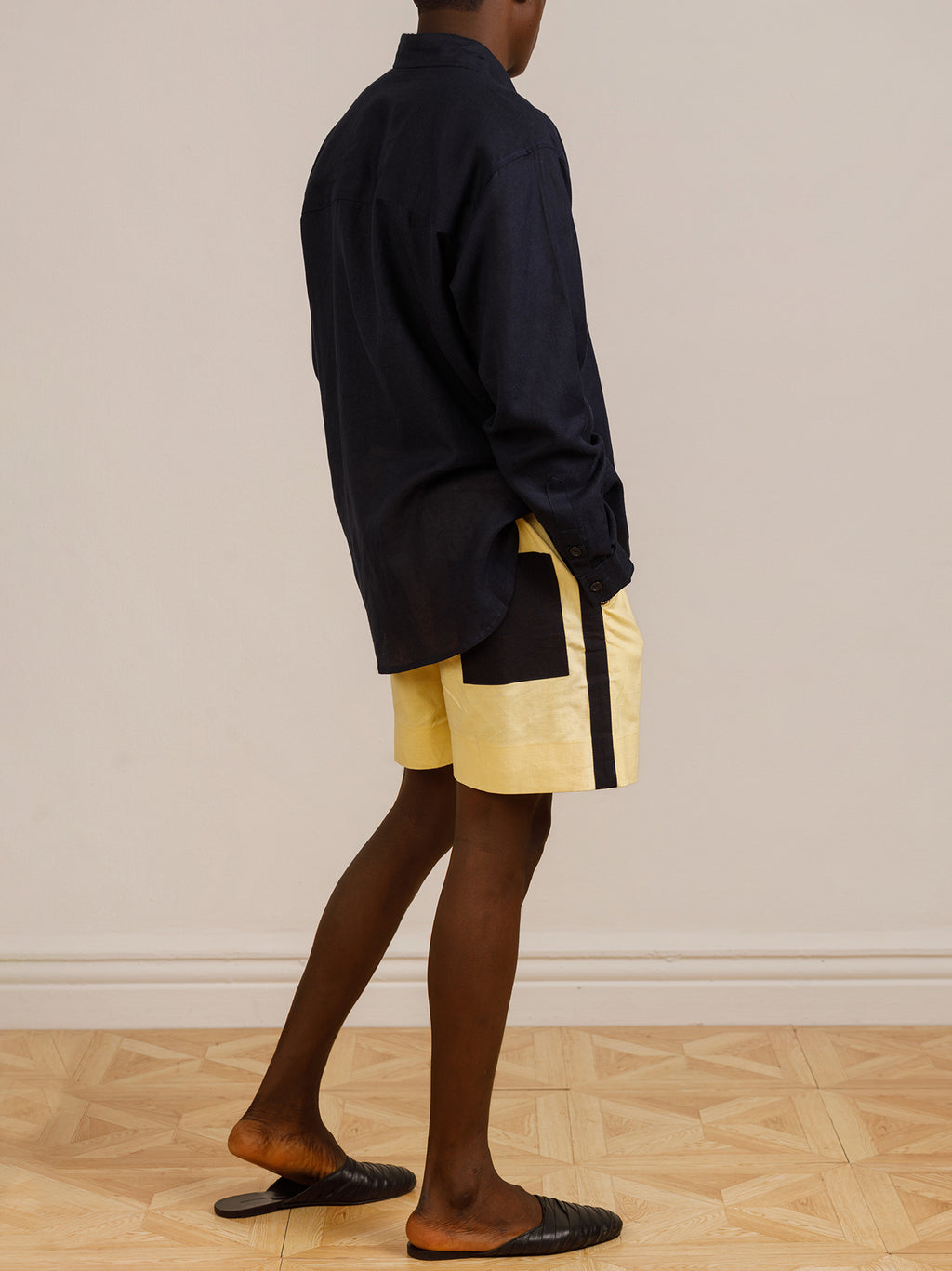 Navy Long-Sleeved Shirt With Yellow Sunny Short Set