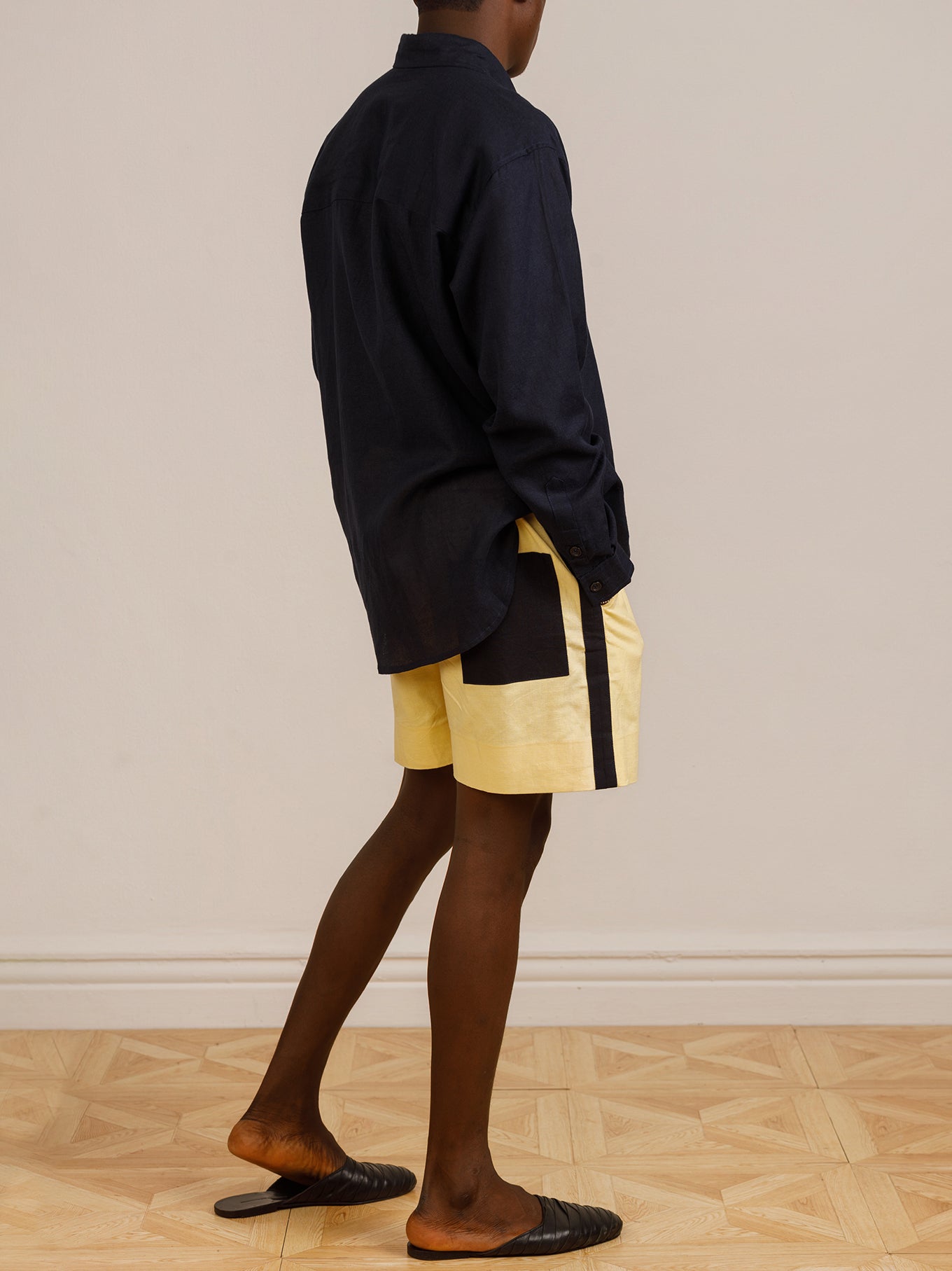 Navy Long-Sleeved Shirt With Yellow Sunny Short Set