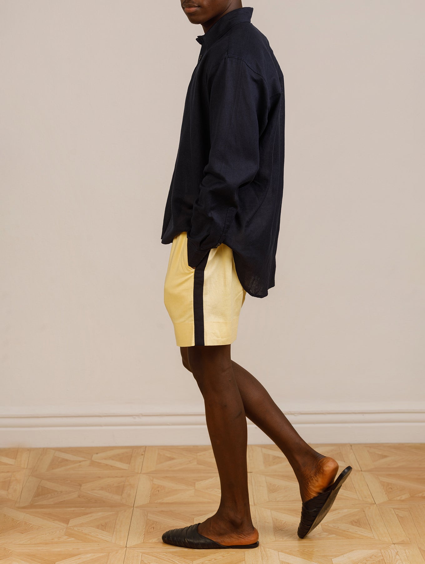 Navy Long-Sleeved Shirt With Yellow Sunny Short Set