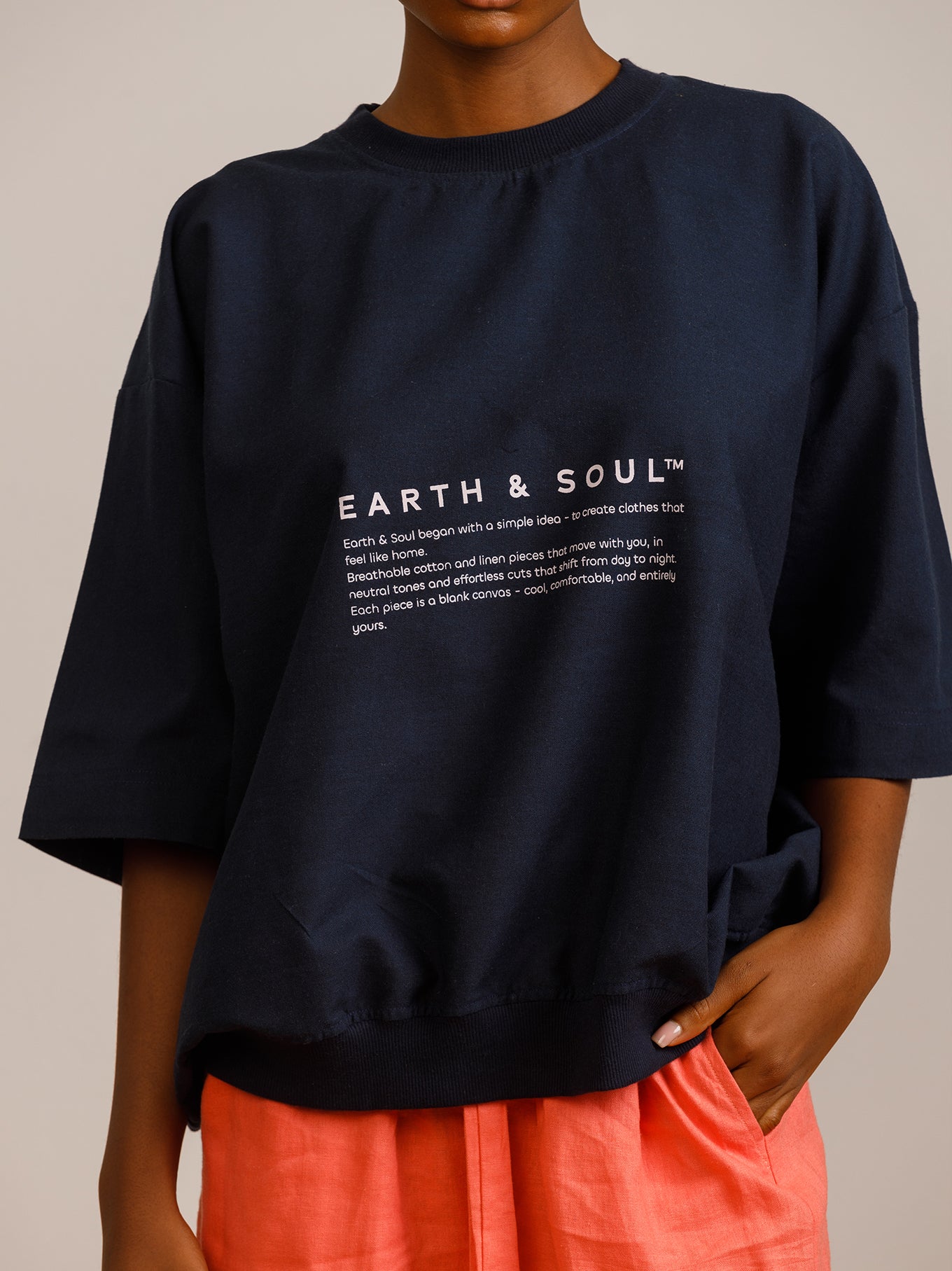 Navy Blue Top with Orange Èkó Short Set