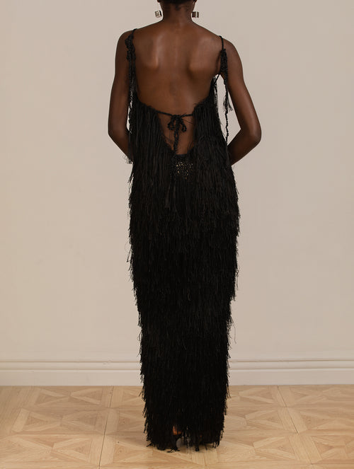 Crochet Backless Fringed Long Dress